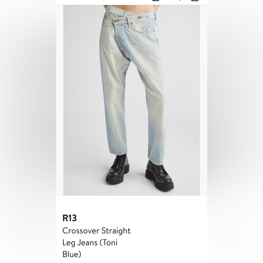 R13 Crossover Straight Leg Jeans in Light Blue